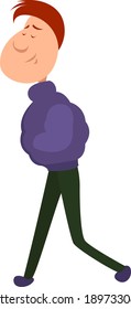 Chico en una chaqueta morada, ilustración, vector sobre un fondo blanco.
