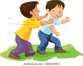 Boy pushing another child vector illustration