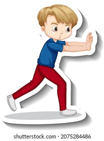 Boy pushing something cartoon character illustration