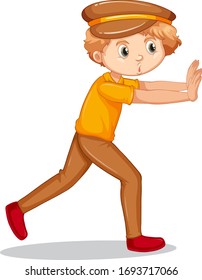Niño empujando la pared sobre la ilustración de fondo blanco