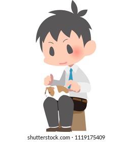 Boy put a Guinea pig on the knee