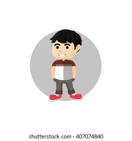 Boy put hand in pocket