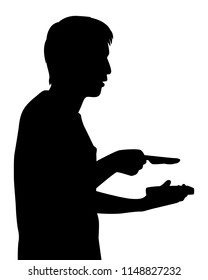 A boy put jam on bread  silhouette vector. Person food and drink concept.