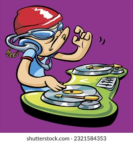 boy putting music on turntable