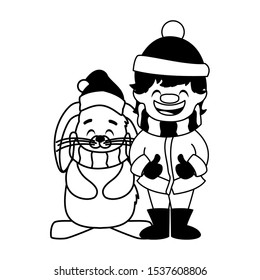 boy and rabbit with hat and scarf in white background vector illustration design