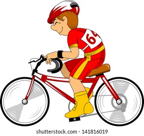 boy racer in red on a red bicycle, vector