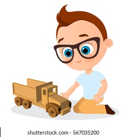 Boy with a radio-controlled car. Vector illustration of a flat design