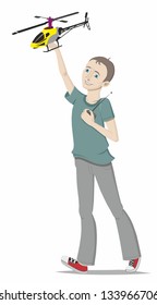 boy with a radio-controlled helicopter