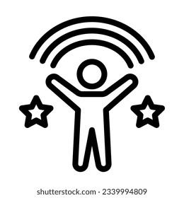 Boy and rainbow line icon, 1st June children protection day concept, Kid under the rainbow sign on white background, Boy and beautiful rainbow sky with stars symbol in outline style. Vector