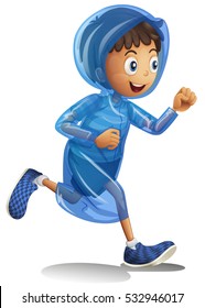 Boy in raincoat running illustration