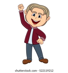 Boy raised his hand cartoon vector illustration