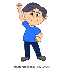Boy raised his hand cartoon vector illustration