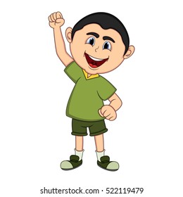 Boy raised his hand cartoon vector illustration