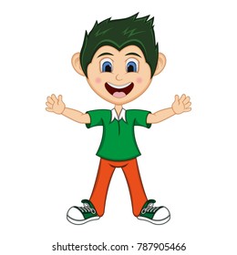 Boy raised his hands cartoon vector