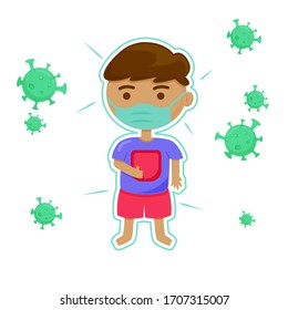 boy raised the thumb and shielded from virus - kid using mask medicine