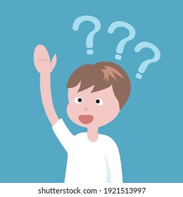 Boy raising hand with question mark on his head.cartoon-vector