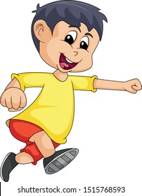 the boy ran happily cartoon vector illustration