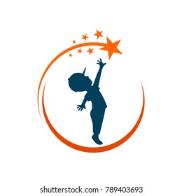 Boy Reach Star Silhouette Logo,Template, Vector, Clipart
