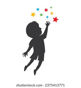 un niño alcanza para el diseño de la ilustración de iconos vectoriales de estrellas