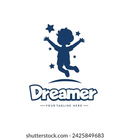 Boy reaching star or reaching dream logo