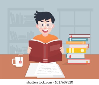 Boy Read Book Room Books Coffee Stock Vector (Royalty Free) 1017689320 ...