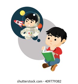 Boy read book wanna be astronaut