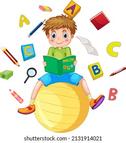 A boy read books on white background illustration