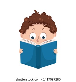 boy reading a big book vector illustration