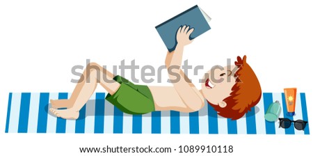 A Boy Reading a Book at the Beach illustration
