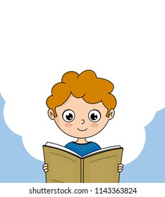 boy reading a book. Blank space for text