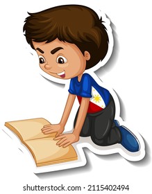 Un niño leyendo un libro caricatura ilustración