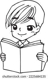 boy reading a book cartoon doodle kawaii anime coloring page cute illustration drawing clip art character chibi manga comic