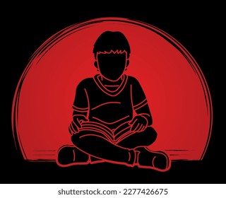 A Boy Reading A Book Cartoon Silhouette Graphic Vector