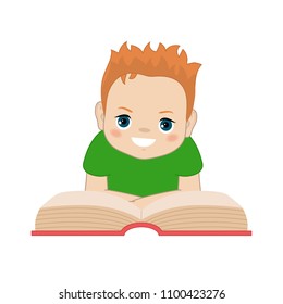 Boy reading book. Cartoon style illustration isolated on white background.