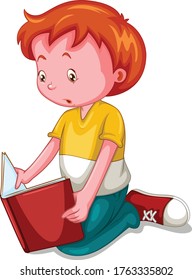 A boy reading a book cartoon vector art and illustration