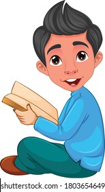 A Boy Reading book cartoon vector art and illustration
