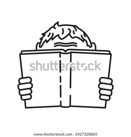 Boy reading a book cartoonish vector line icon for International Childrens Book Day on April 2