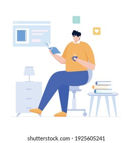 Boy reading book. Character illustration concept design