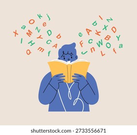 Boy reading a book. Colorful vector illustration 
