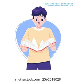 boy reading book cute cartoon character