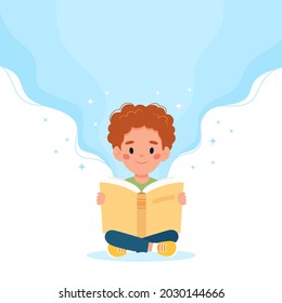 Boy reading a book. Cute vector illustration concept in cartoon style