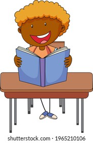 A boy reading book doodle cartoon character illustration