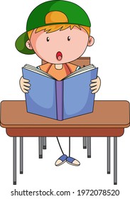 A boy reading book doodle cartoon character illustration