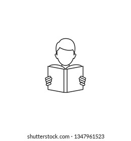 Boy is reading a book ector icon, outline style, editable stroke