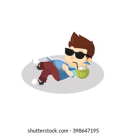 Boy reading book and enjoy coconut