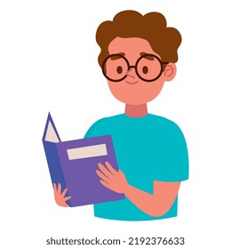 boy reading book with eyeglasses