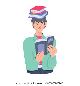 Boy reading a book, flat illustration 