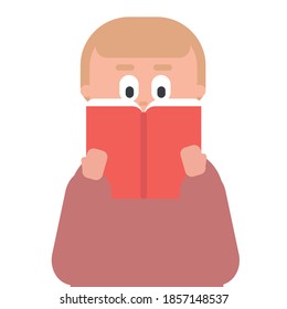 Boy reading a book. Flat vector illustration