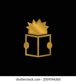 Niño leyendo Un libro oro chapado en icono metálico o logotipo vectorial