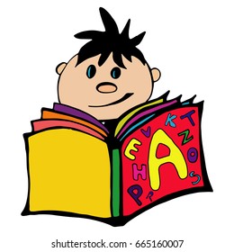 boy reading a book. Hand drawn.